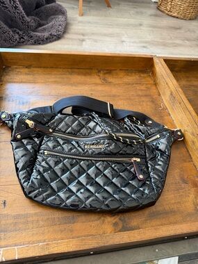 MZ Wallace Black Quilted Patent Crossbody with Gold Hardware